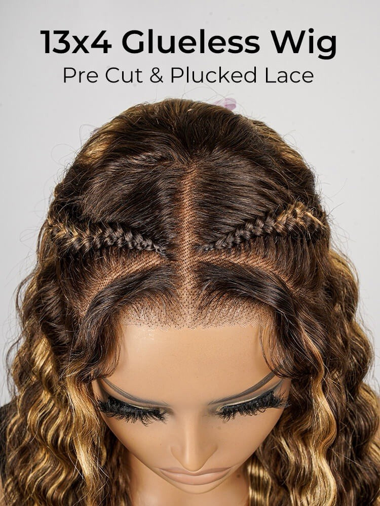Chic Luxe Hair Glueless #P4/27 Color Highlight Styled Crimped Wavy Front Wig | 100% Human Hair