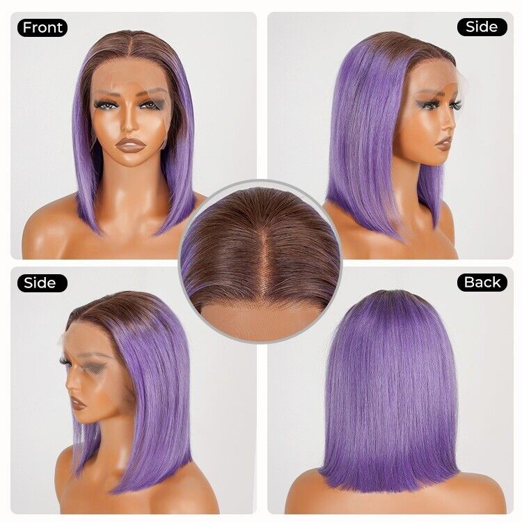 Human Hair Wigs Lace Coloured #T4/Purple Bob Wig Glueless