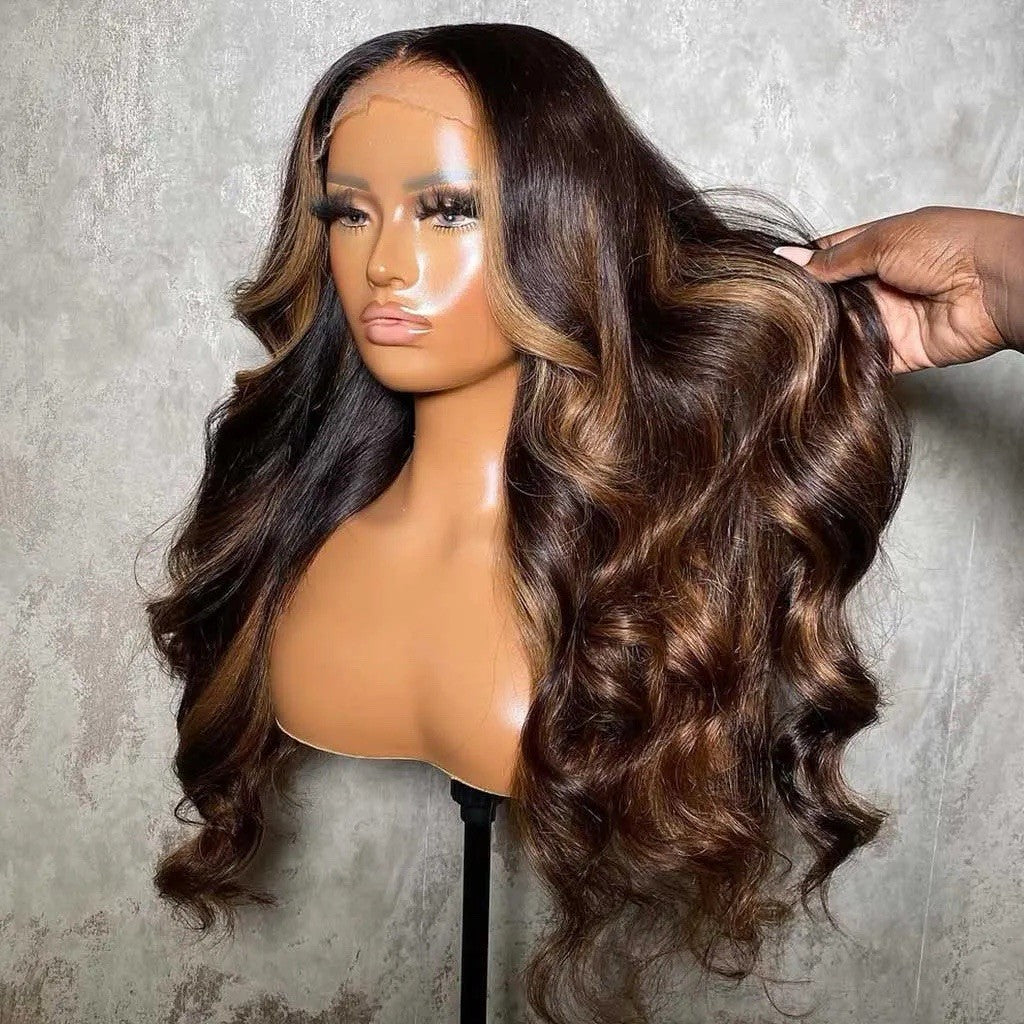 Chic Luxe Hair Highlight Honey Brown Body Wave 13×4 Glueless HD Lace Front Wig | 100% Human Hair