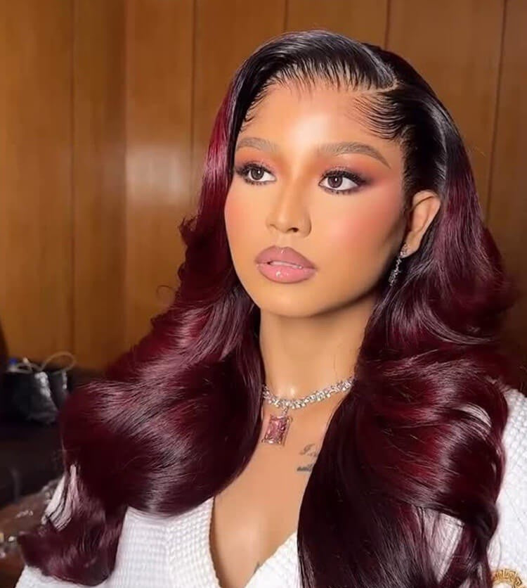 Chic Luxe Hair M Hairline Side Part #1B/99J Ombre Body Wave 13x6 Lace Frontal Wig | 100% Human Hair