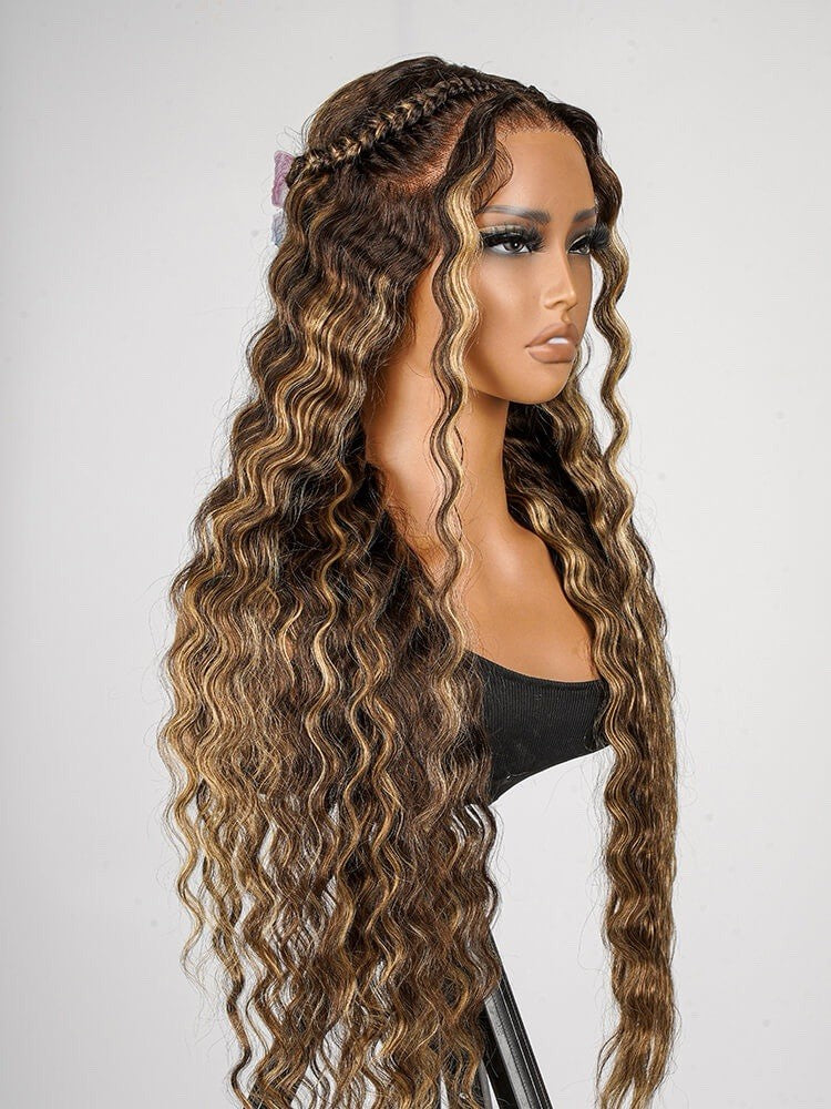 Chic Luxe Hair Glueless #P4/27 Color Highlight Styled Crimped Wavy Front Wig | 100% Human Hair