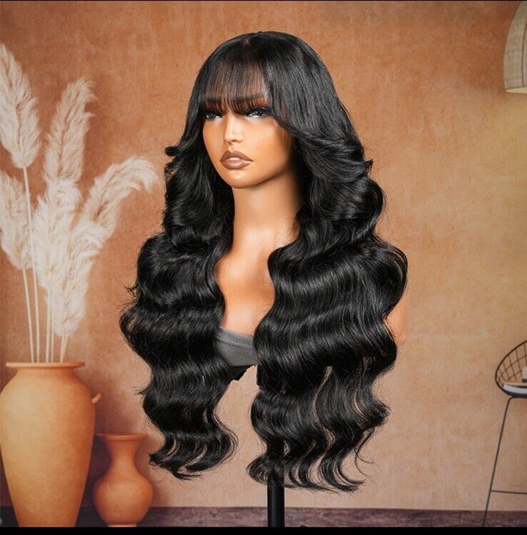 Chic Luxe Hair Customised Glueless Wavy Full Density Lace Front Wig With Bangs | 100% Human Hair