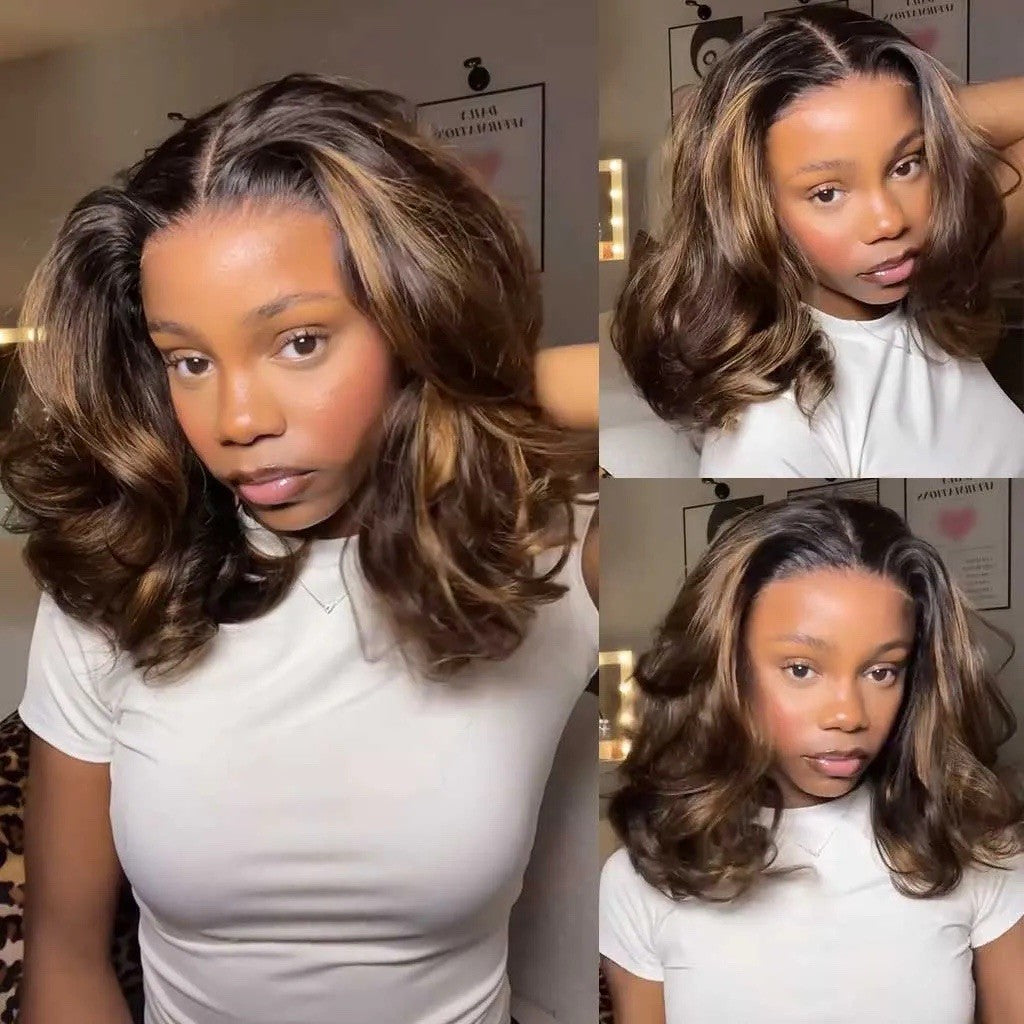 Highlight Brown Layered Cut Loose Wave Glueless Pre-Cut Lace Wig 250% Density