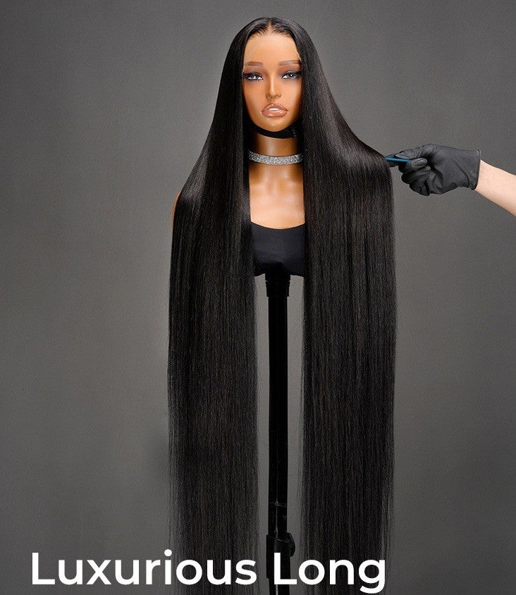 Super Long 50inch 300% Density Natural Black 13x6 HD Lace Front Wig Human Hair