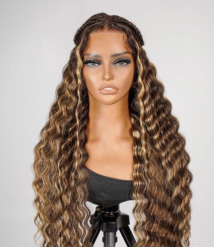 Chic Luxe Hair Glueless #P4/27 Color Highlight Styled Crimped Wavy Front Wig | 100% Human Hair