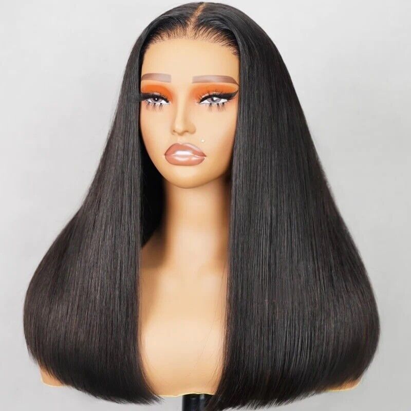 Premium 100% Human Hair Wigs Glueless Women Lace Front Straight Wear And Go Short Wig