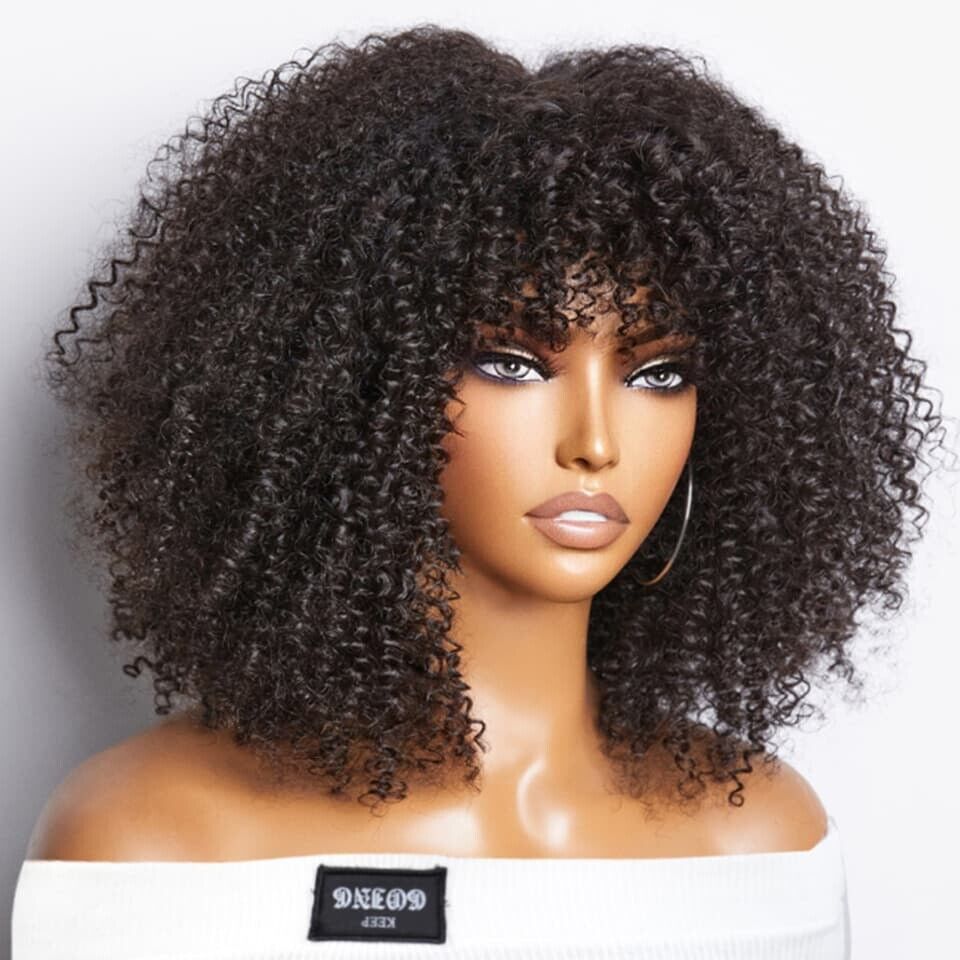 Chic Luxe Hair Glueless Curly Wig With Bangs | Short/Long | 100% Human Hair