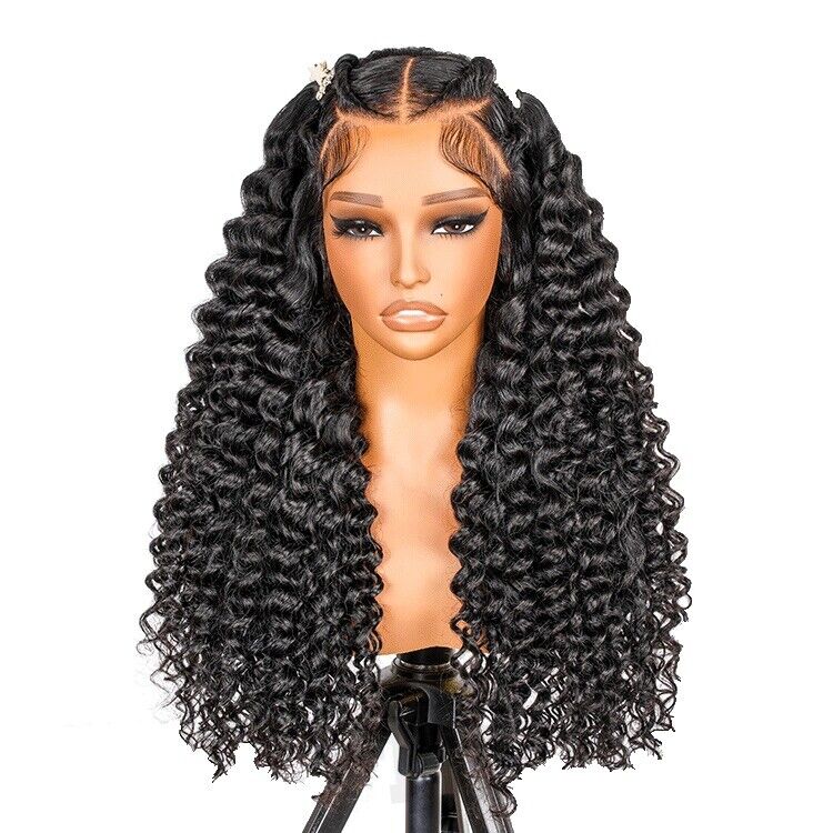 Human Hair Wigs Glueless Pre Styled Braided Lace Front Wear Go Wavy Wig Women