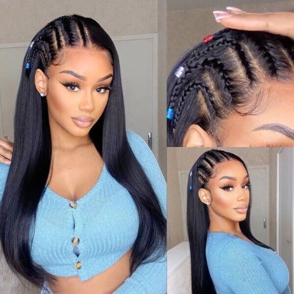 Women Human Hair Wig Straight Invisible Full Lace Front Long Wigs Natural