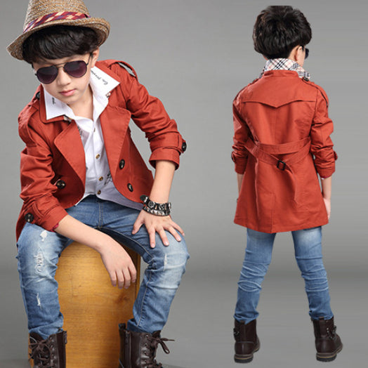 Boys' Mid-length Trend Casual Trench Coat