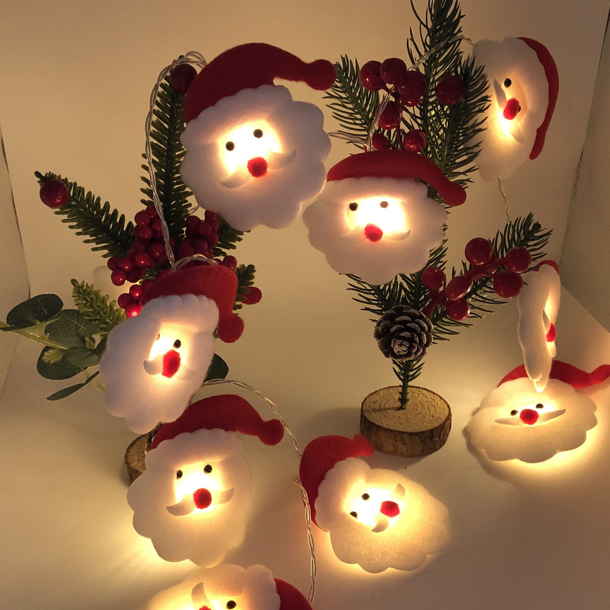 Non woven Santa Claus Head Christmas Light LED String