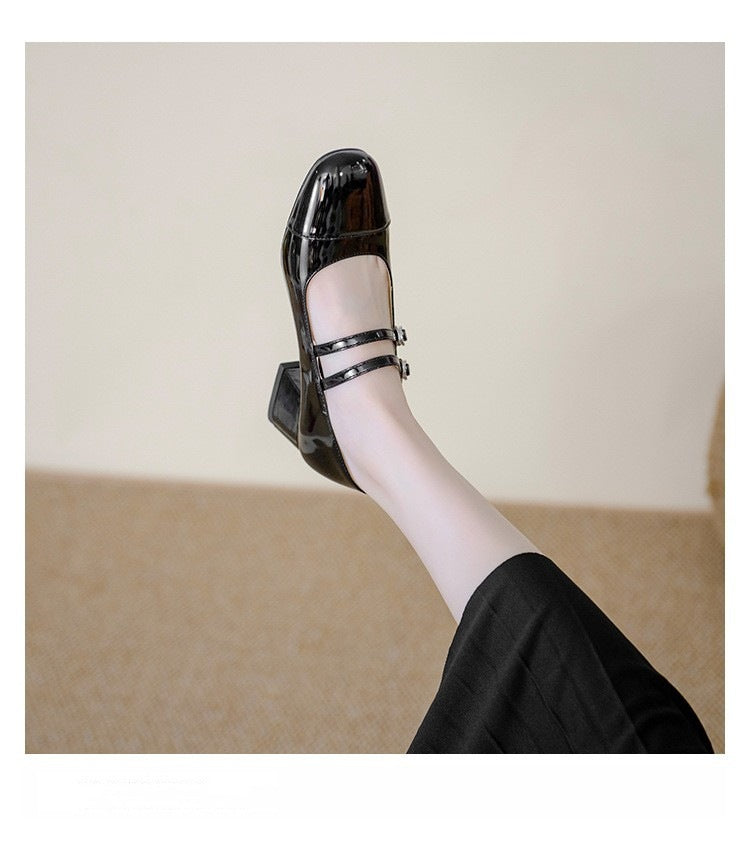 Square Toe Chunky Heel Buckle Mid-heel High Heel Women's Shoes