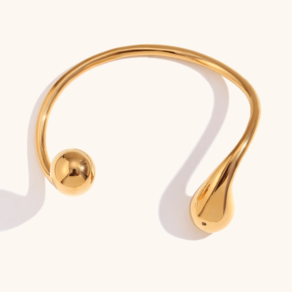 Einfache Mode Persönlichkeit Licht Luxus Edelstahl plattiert 18K Gold Doppel Wasser Tropf Kopf Offenes Armband