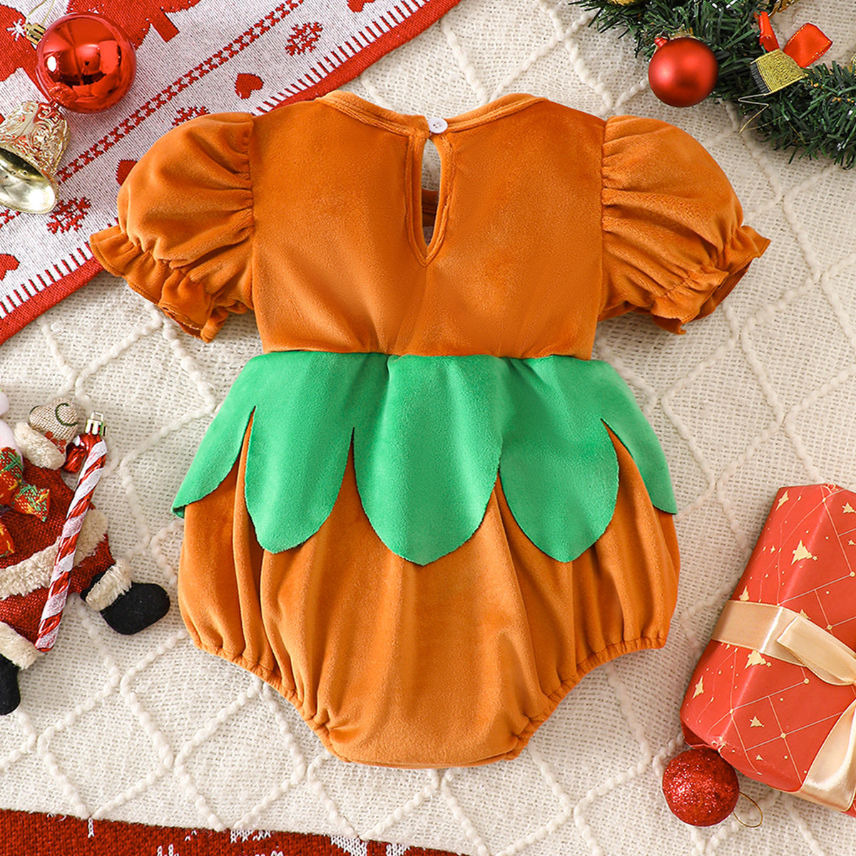 Infant Romper Summer Ruffle Lantern Sleeve Bow Baby Girl Christmas Triangle Bodysuit
