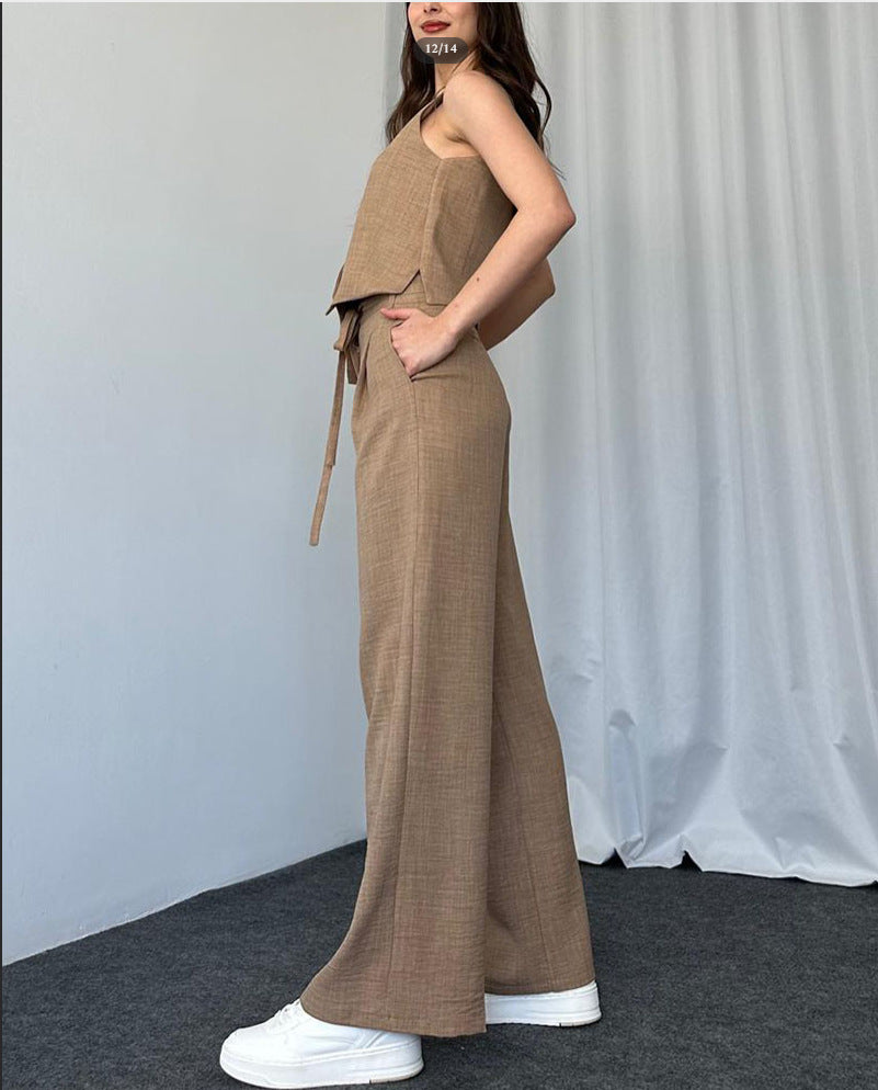 Women's Solid Color Casual Vest Two-piece Set
