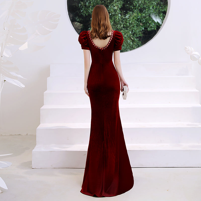 Weinrotes Fischschwanz-Abendkleid für Damen