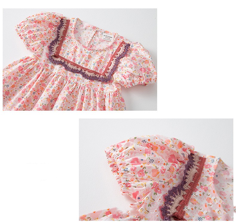 Summer Girl Floral Dress With Square Neck Embroidery