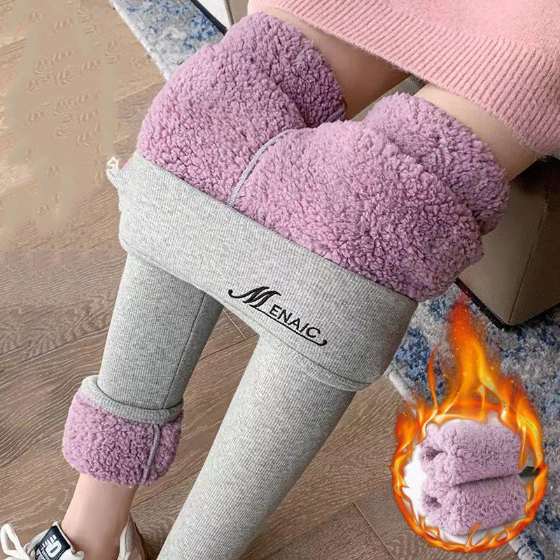 Pantalones pitillo ajustados de algodón cálidos y de cintura alta de talla grande
