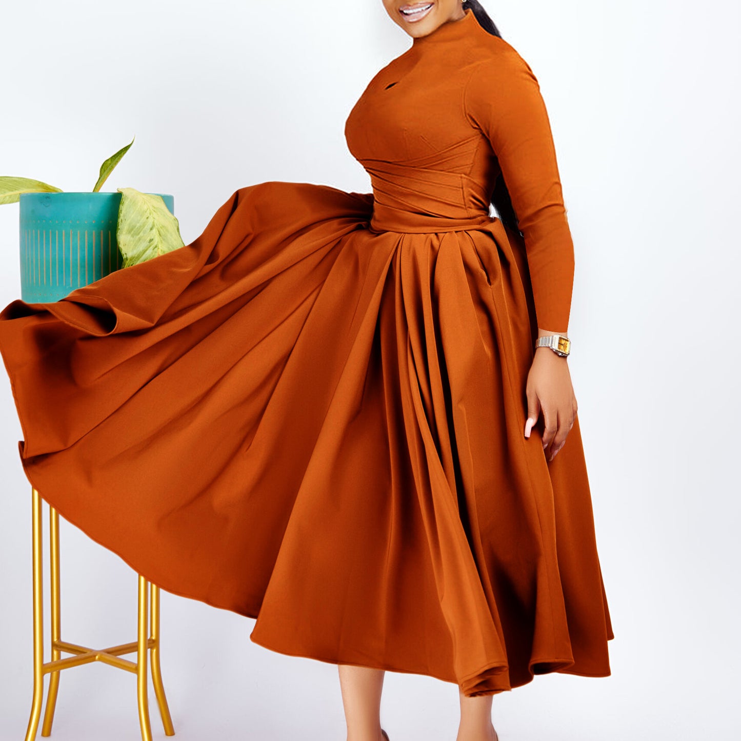 An Elegant Pleated African Plus Size Large Swing Skirt Foreign Trade Dress