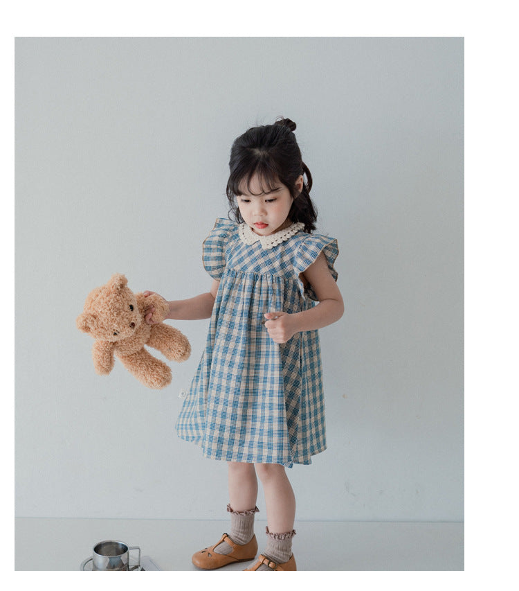 Baby Girl Lace Cotton Plaid Sleeveless Children's Skirt