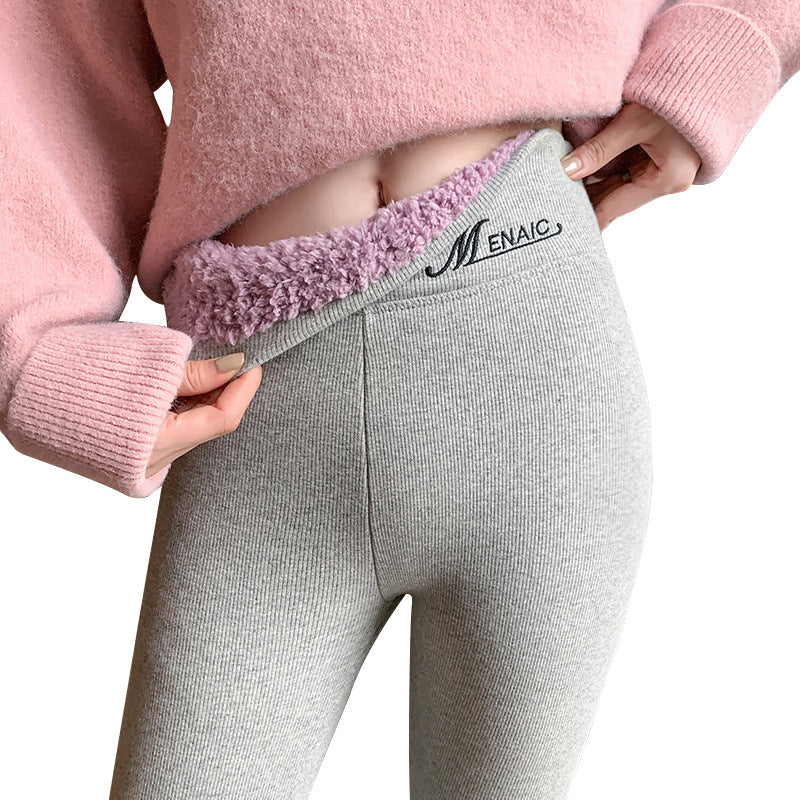 Pantalones pitillo ajustados de algodón cálidos y de cintura alta de talla grande