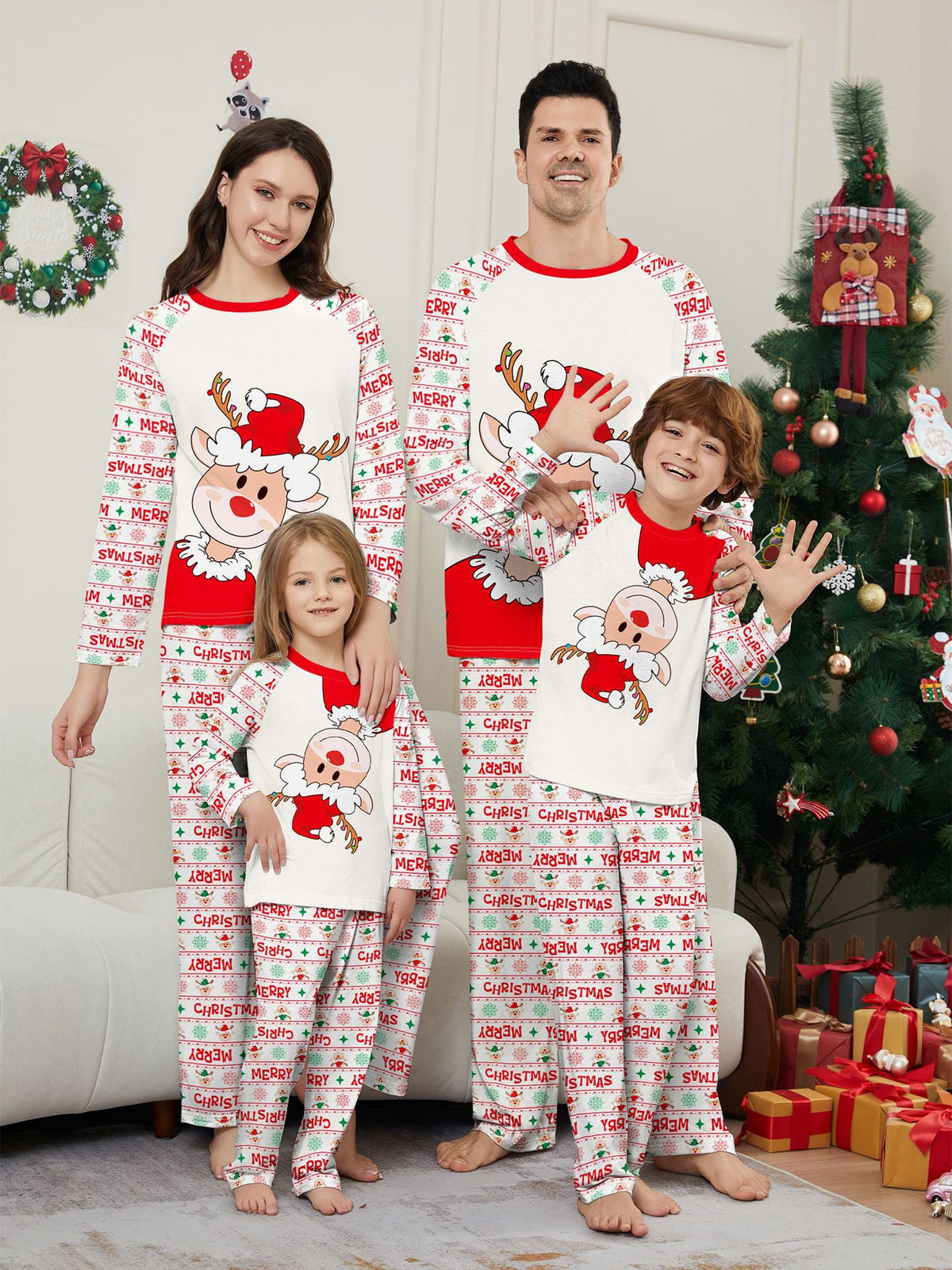 Christmas Deer Letter Snowflake Christmas Family Matching Printed Loungewear Pajamas