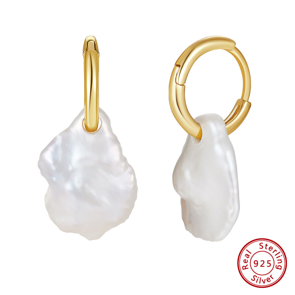 Natürliche Perle Neue 925 Sterling Silber Ohrringe Barock Stil