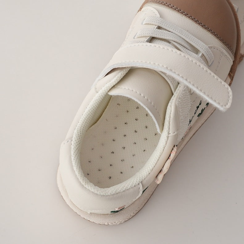 Girls Sneakers Soft Bottom Embroidered Flowers Sweet Retro