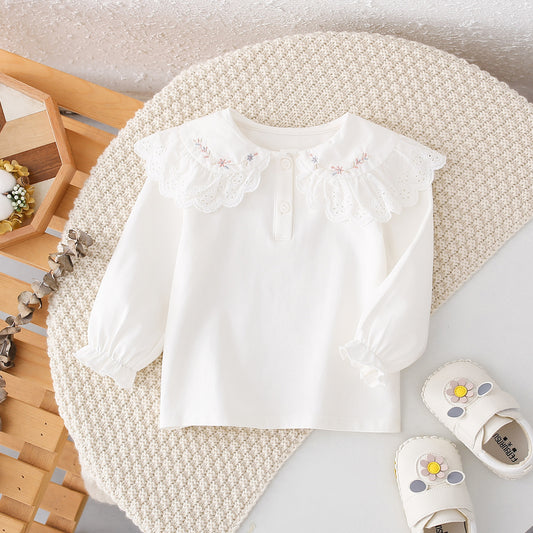 Baby Embroidered Lace Collar Bottoming Shirt White Shirt Versatile