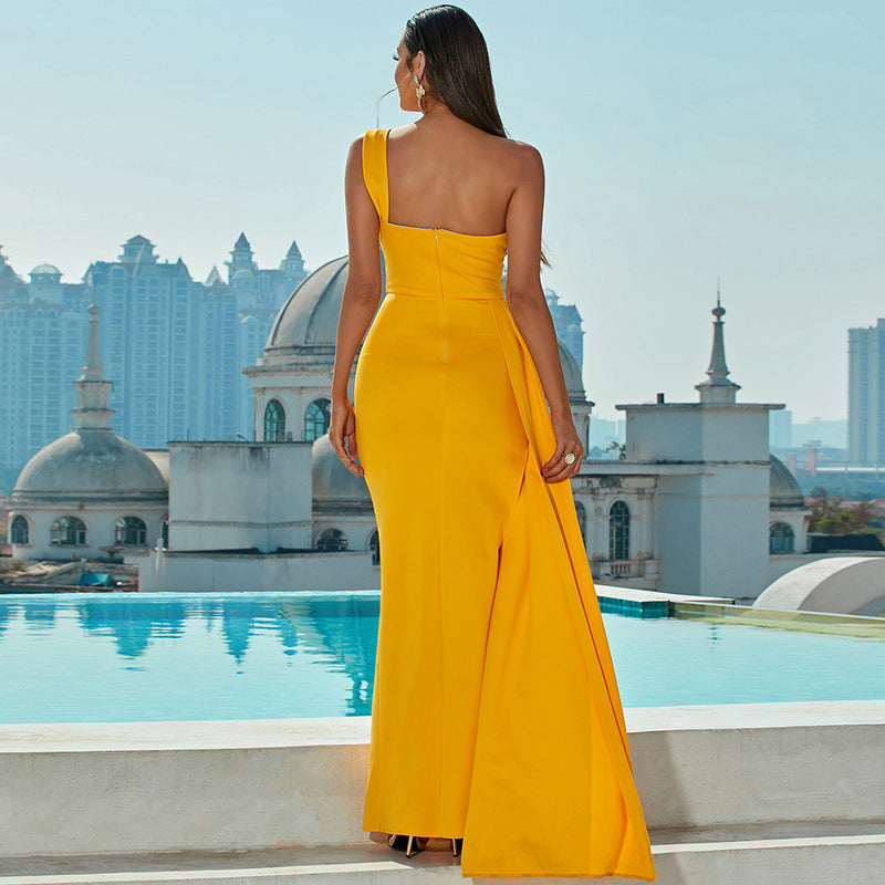 One-shoulder Off-neck Prom Party Slit Evening Dress
