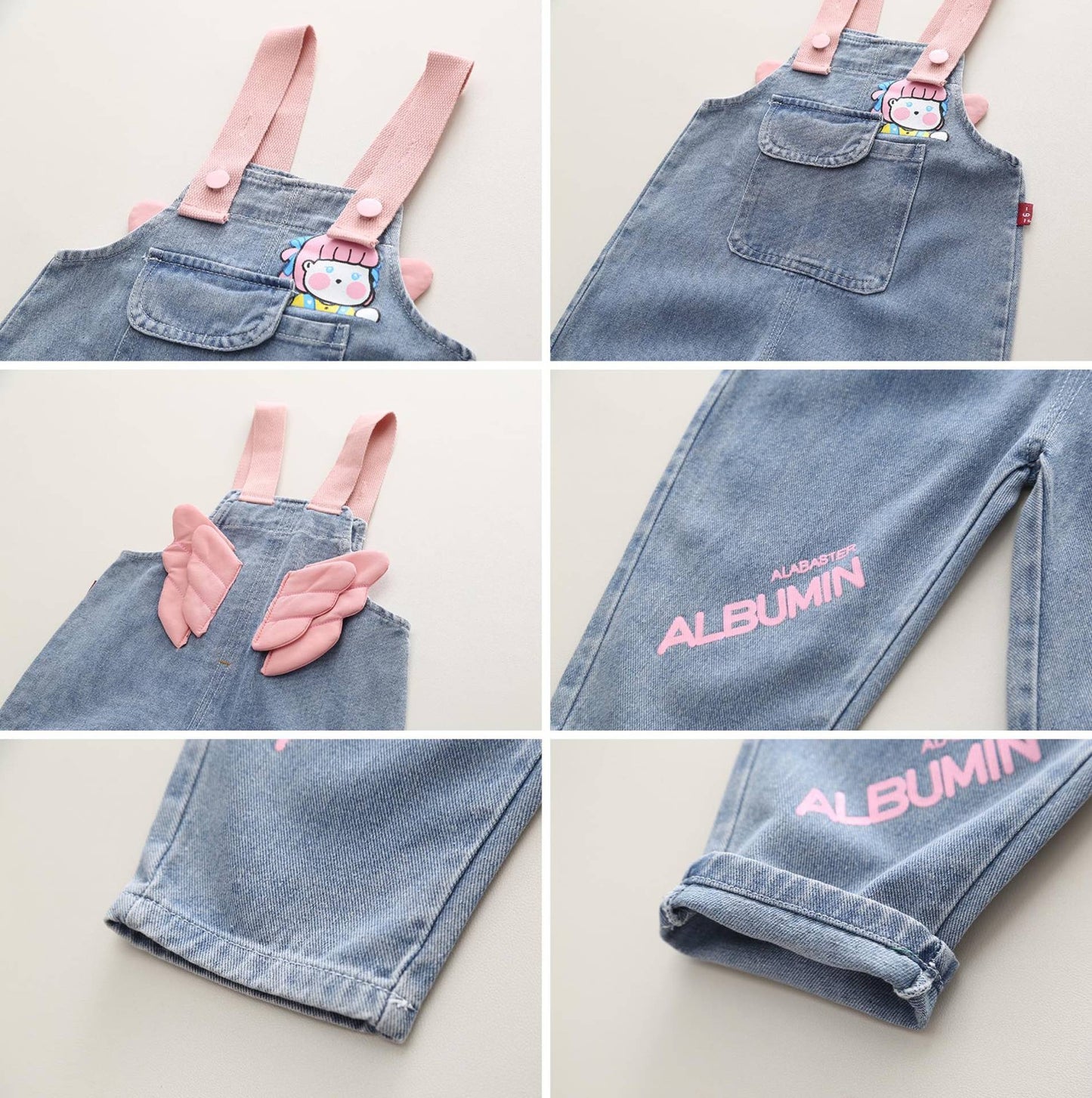 Girls' Cute Denim Suspender Trousers Cartoon Jumpsuit Two-piece Set