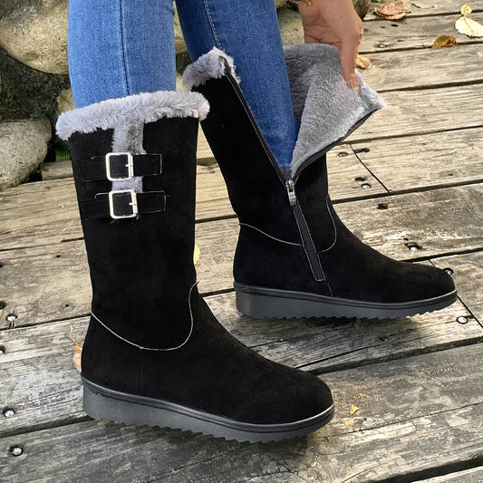 Botas Martin de media pantorrilla gruesas con forro polar y tacón de cuña