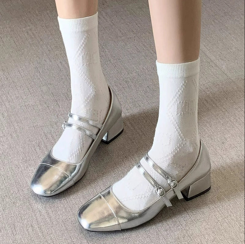 Square Toe Chunky Heel Buckle Mid-heel High Heel Women's Shoes
