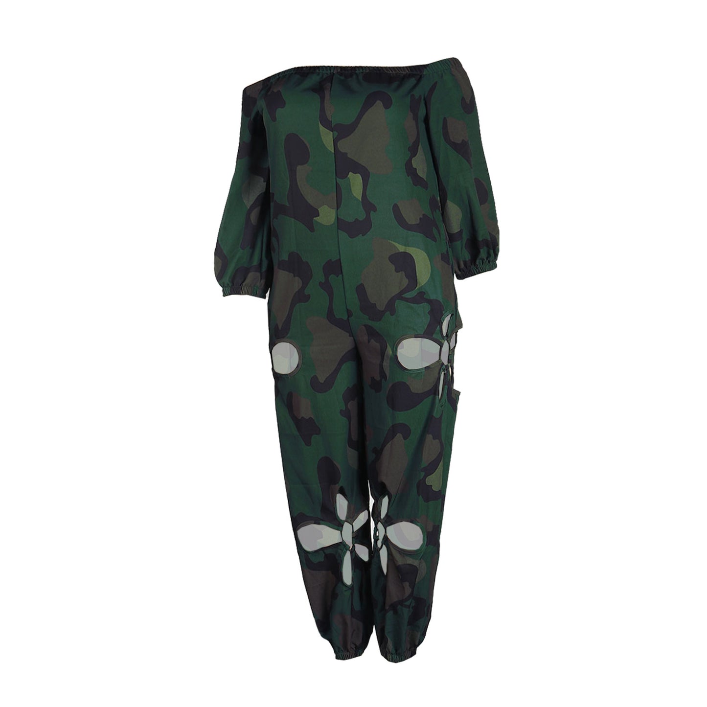 Sexy Slim Backless Crocheted Floral Print Plus Size Jumpsuit