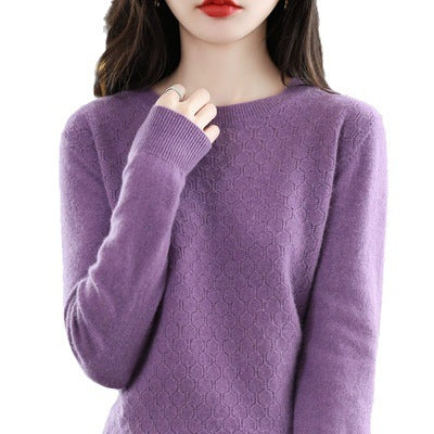 Pure Wool Sweater Women's Round Neck Pullover Loose