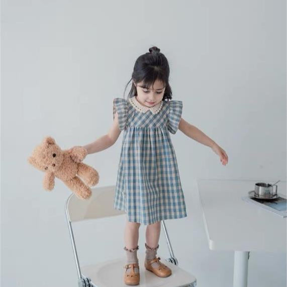Baby Girl Lace Cotton Plaid Sleeveless Children's Skirt