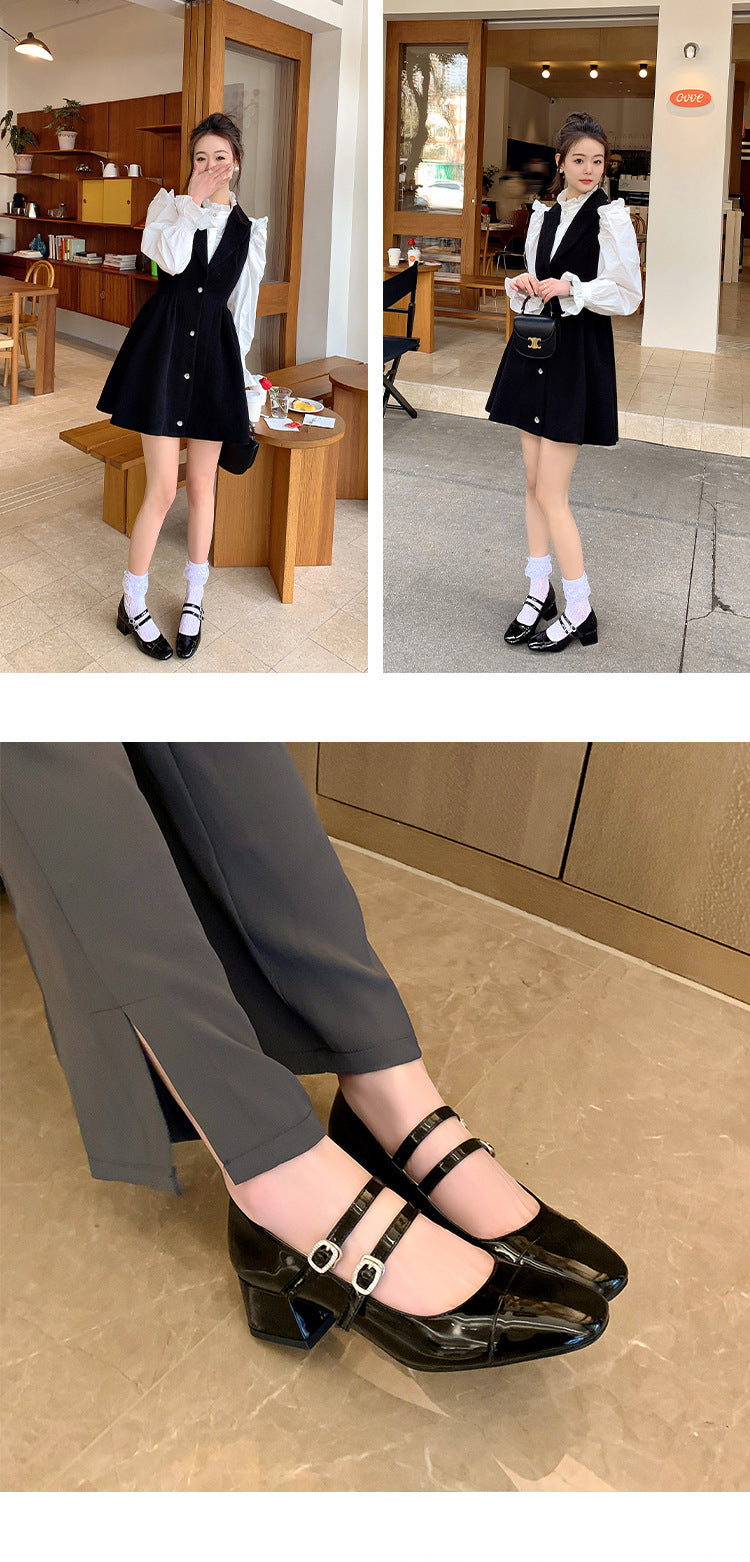 Square Toe Chunky Heel Buckle Mid-heel High Heel Women's Shoes