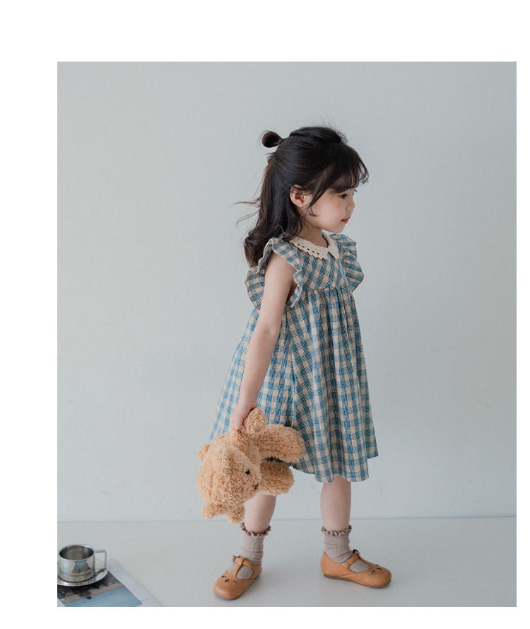 Baby Girl Lace Cotton Plaid Sleeveless Children's Skirt