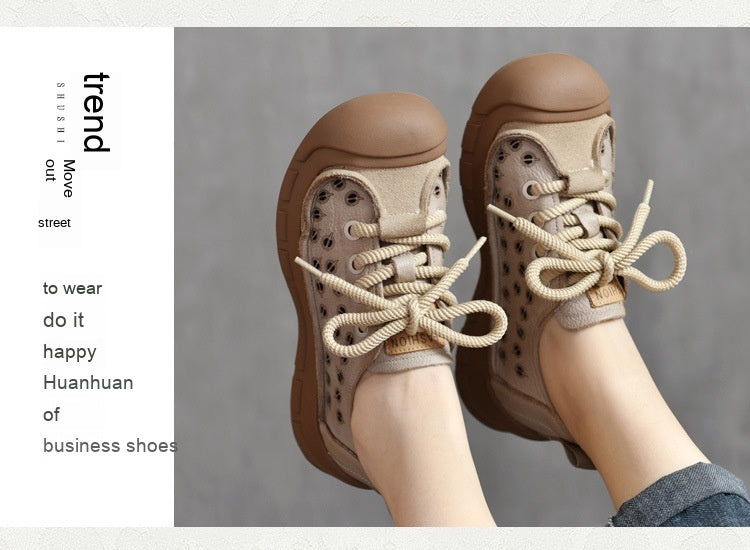 Flat Heel Retro Spring And Summer New Lace Up Casual Women's Shoes