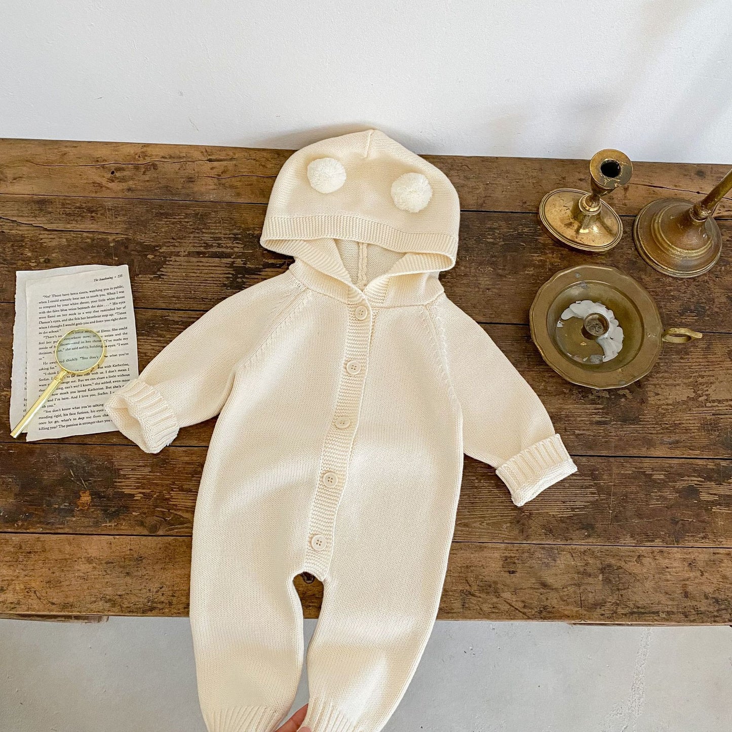 Baby Knitted Wool Ball Spring Newborn Solid Color Jumpsuit