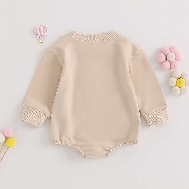 Girls Baby Alphabet Embroidery Long-sleeve Jumpsuit Infant Short Triangle Rompers