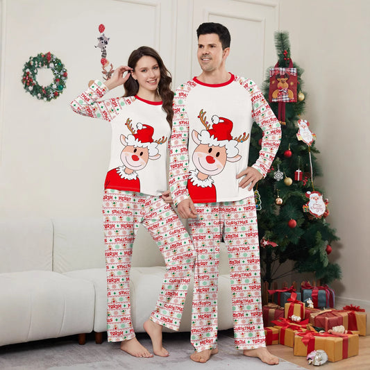 Christmas Deer Letter Snowflake Christmas Family Matching Printed Loungewear Pajamas