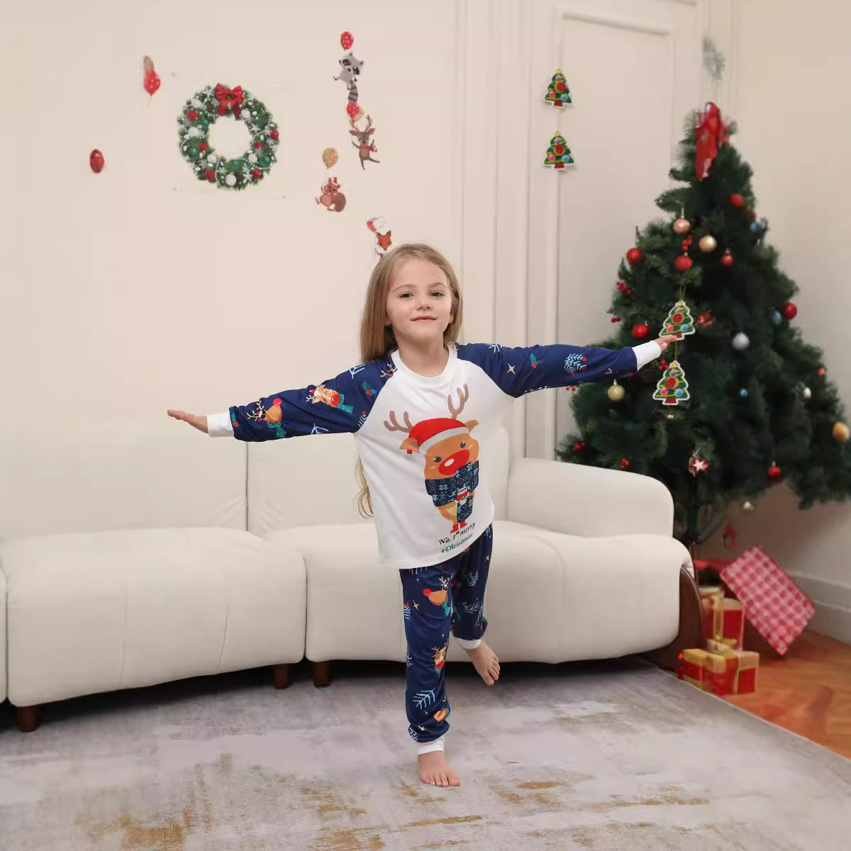 Christmas Deer Letter Scarf, Christmas Family Matching Printed Loungewear Pajamas