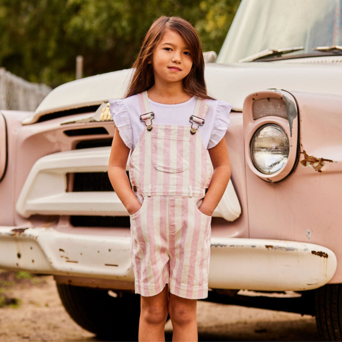 Classic Wide Stripe Denim Shorts - Pink