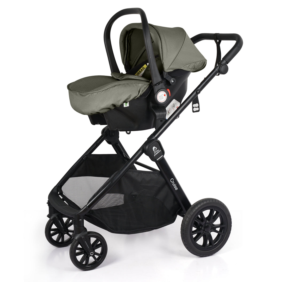 For Your Little One Cruise 3 In 1 Travel System With i-Size Car Seat - Pebble Sage (Free Cupholder And Seat Liner Included!)