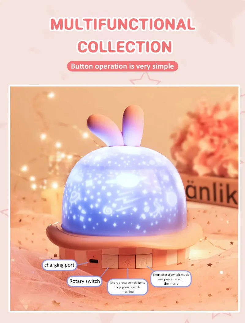 Magic Rabbit Starry Sky Projection Lamp Led Charging Rotating Night Light