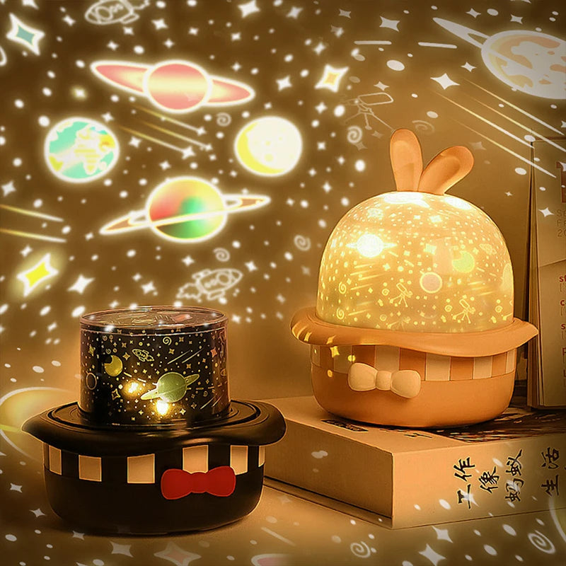 Magic Rabbit Starry Sky Projection Lamp Led Charging Rotating Night Light
