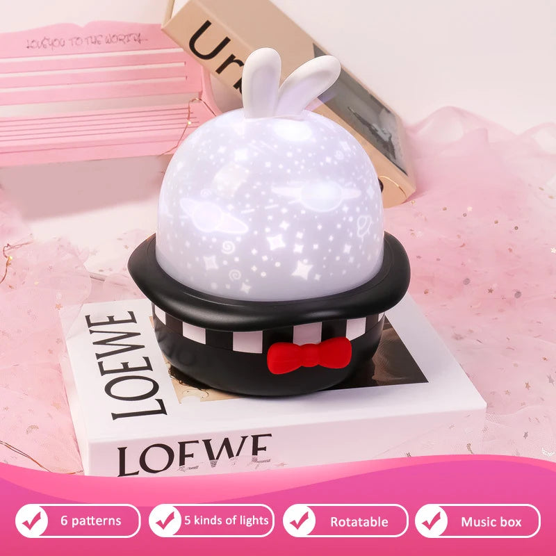 Magic Rabbit Starry Sky Projection Lamp Led Charging Rotating Night Light
