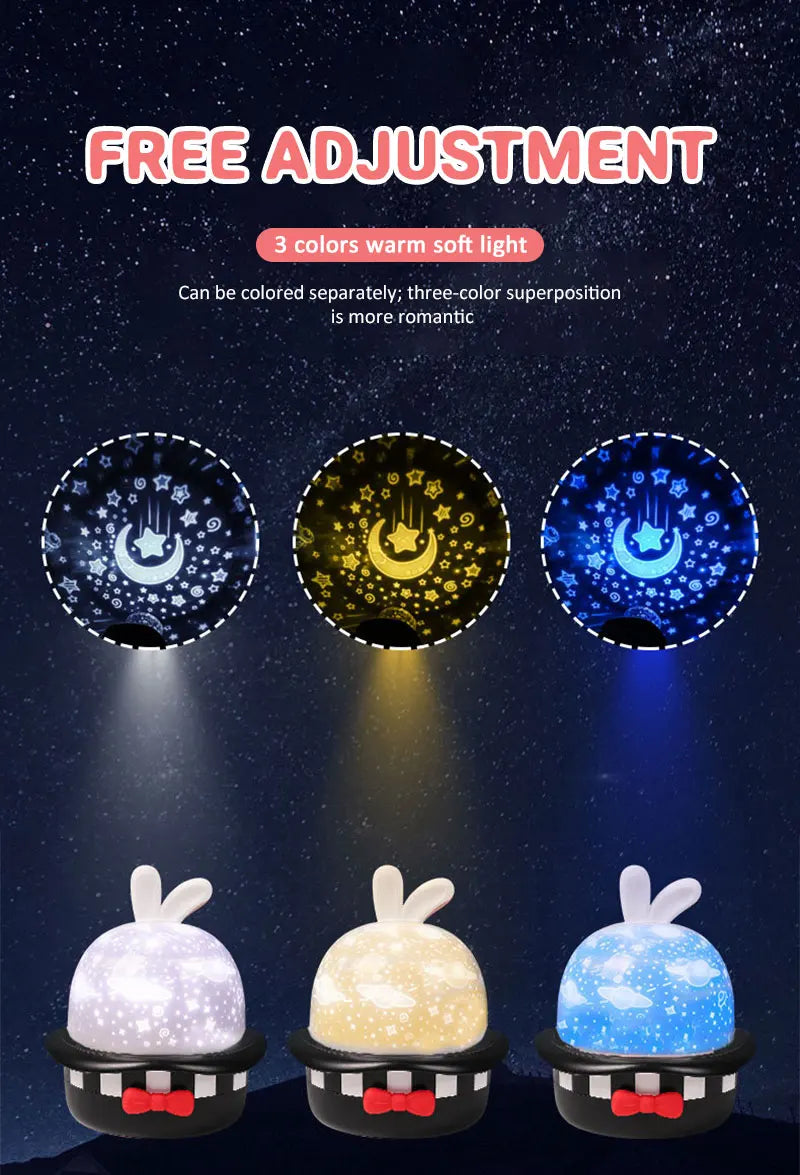 Magic Rabbit Starry Sky Projection Lamp Led Charging Rotating Night Light