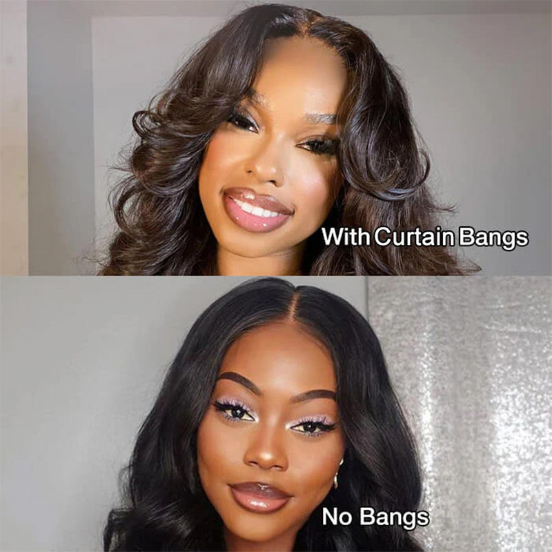 Single Donor Raw Vietnamese
Pre-cut Glueless Lace 5x5 Closure Wigs With Curtain Bangs Human Layered Hair Wigs